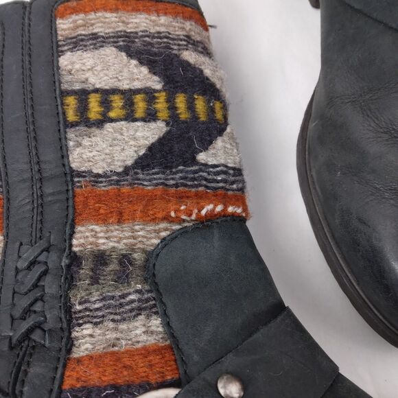 Born Panarea Southwestern Wool Black Leather Zip-Up Boots Moto Womens Size 7 38 - Picture 6 of 14